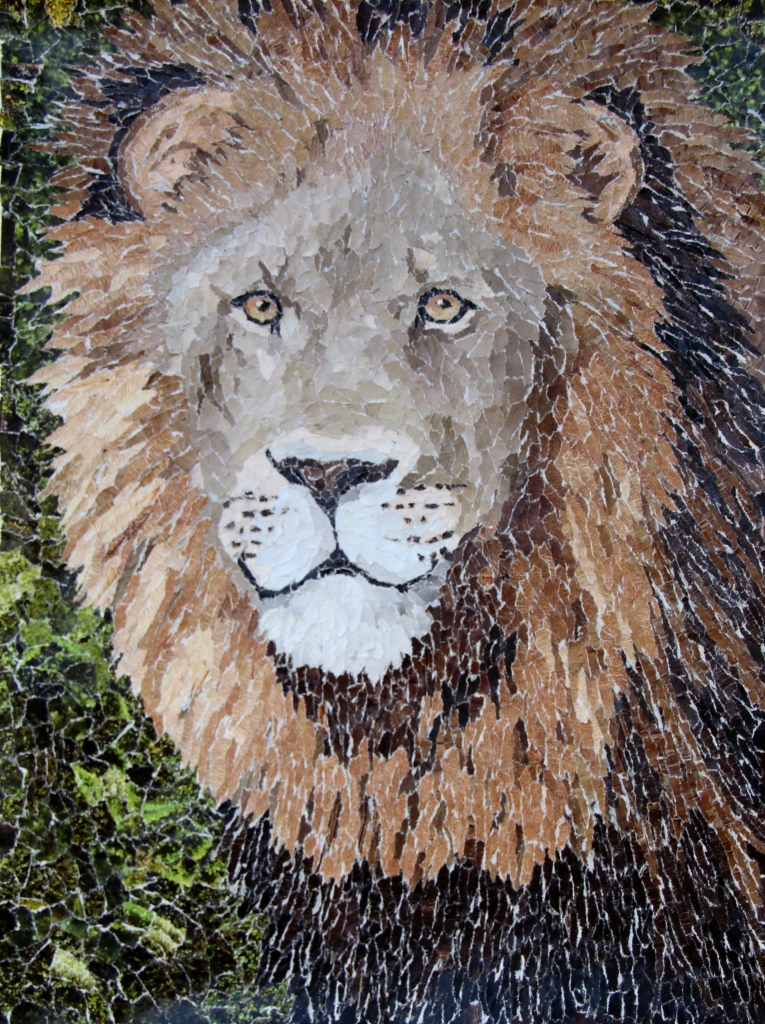 lion torn paper collage