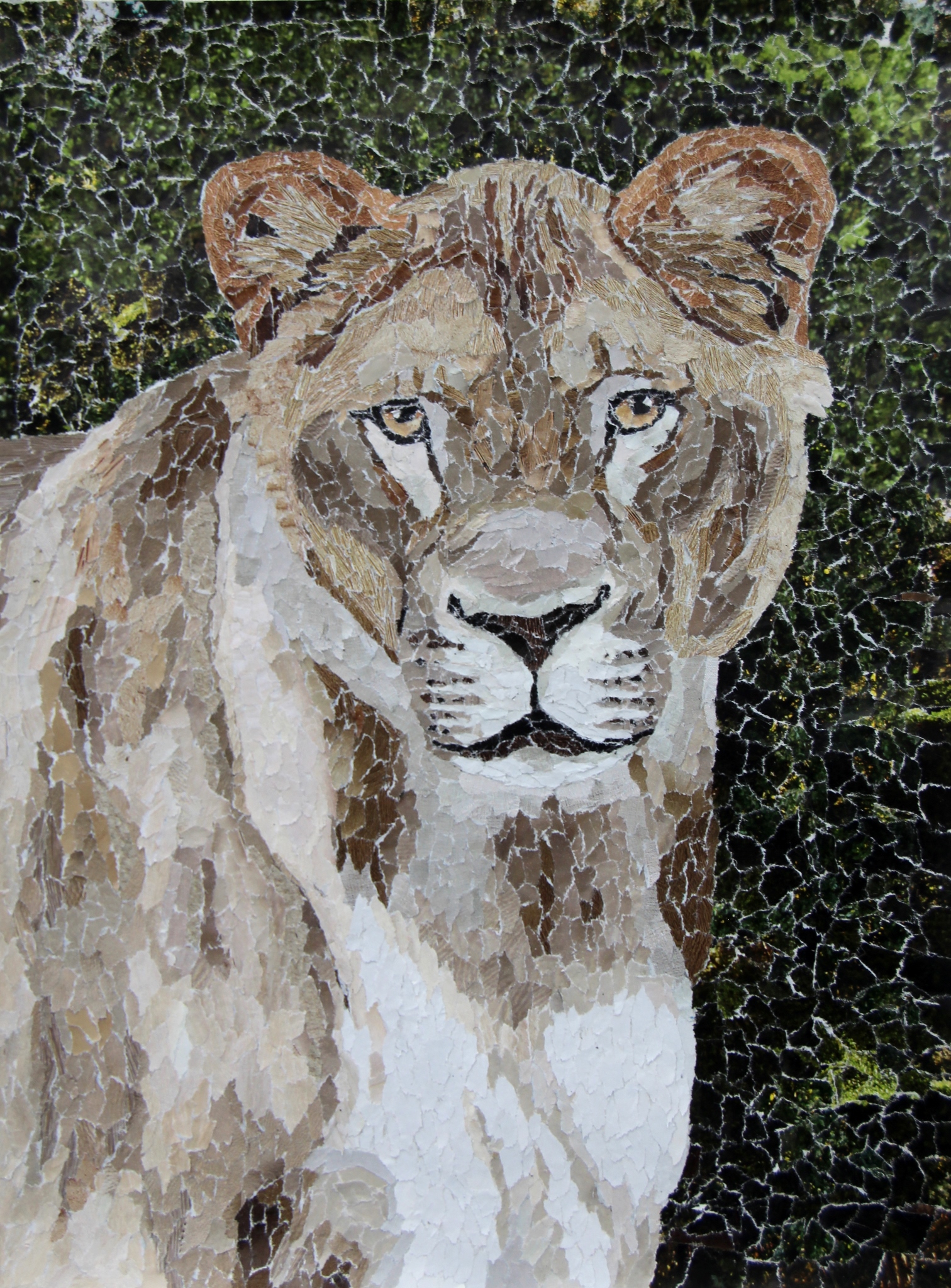lioness torn paper collage