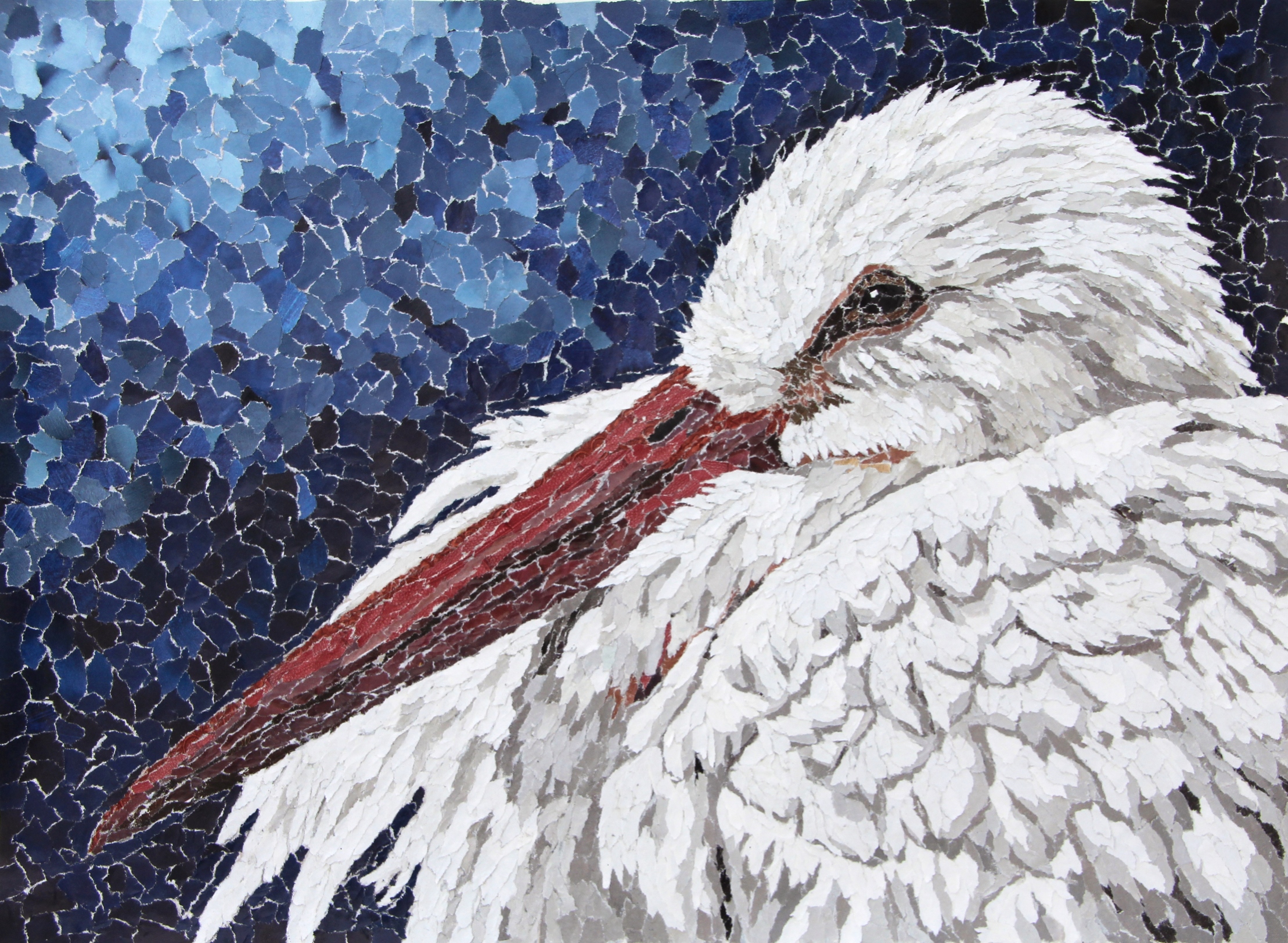 White Stork Torn Paper Collage by Tamara Jaeger
