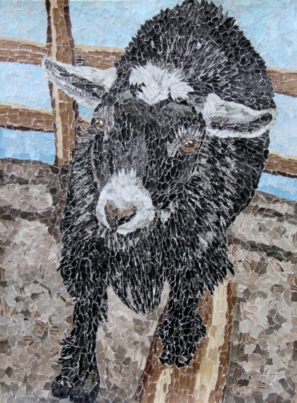 black and white goat torn paper collage by Tamara Jaeger