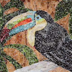 Rainforest Encounter toucan torn paper collage by Tamara Jaeger