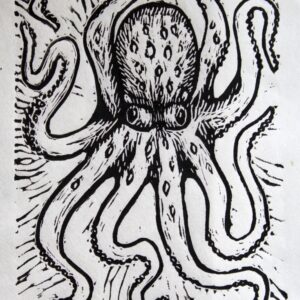 Octopus black and white linocut print by Tamara Jaeger