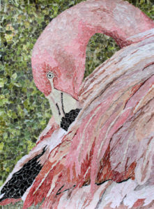 Show Girl flamingo torn paper collage by Tamara Jaeger