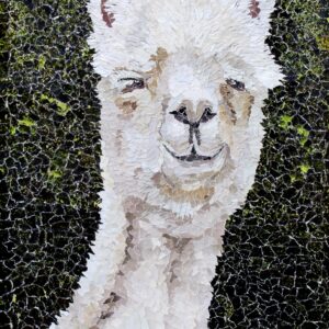 Summer Sentry alpaca llama torn paper collage by Tamara Jaeger