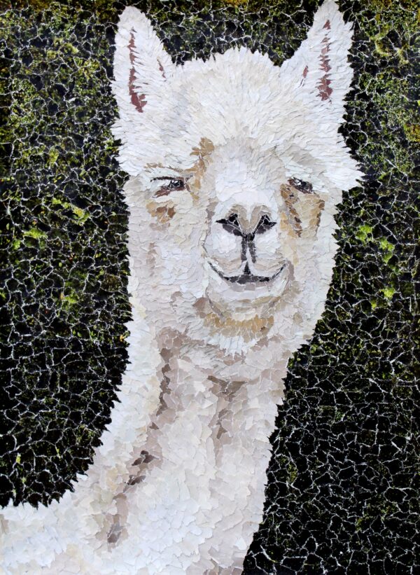 Summer Sentry alpaca llama torn paper collage by Tamara Jaeger