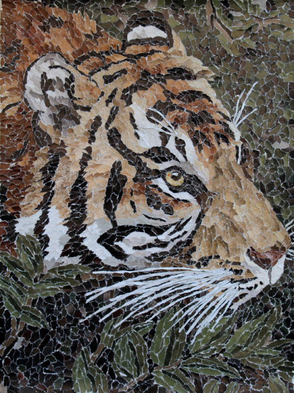 Hunter's Gaze stalking tiger torn paper collage by Tamara Jaeger