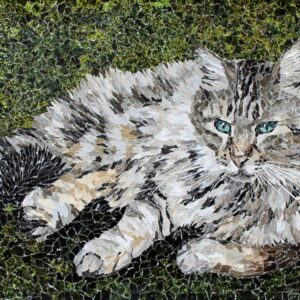 Ronin tabby cat torn paper collage by Tamara Jaeger