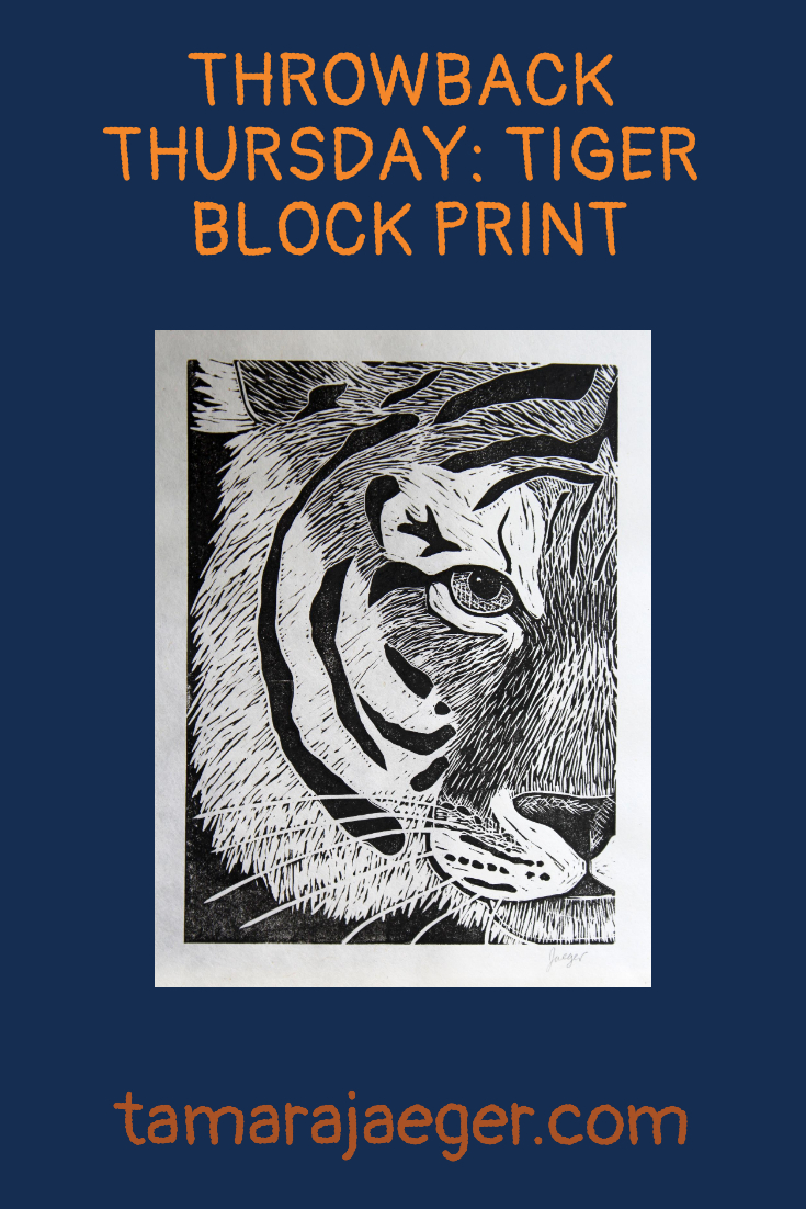 throwback thursday tiger linocut block print