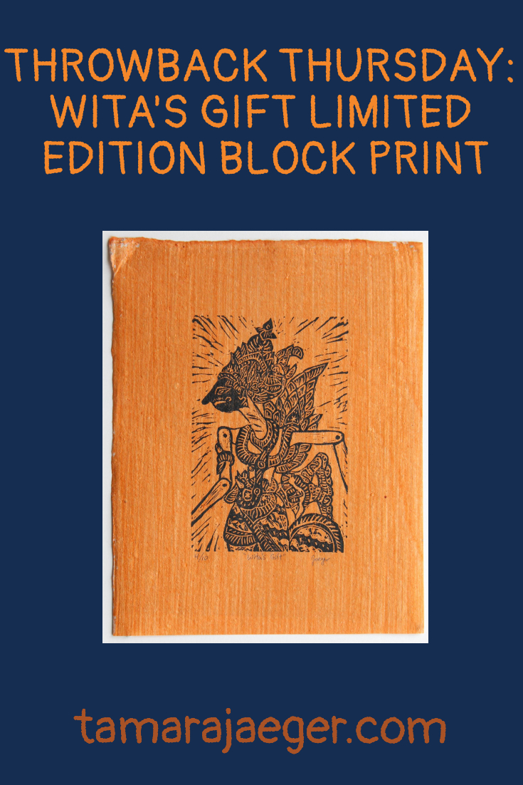 wita's gift limited edition black and orange linocut print
