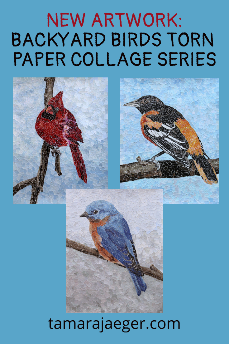 new artwork backyard birds torn paper collage series