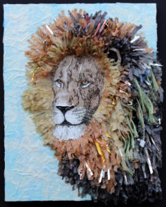 Discarded lion mixed media collage