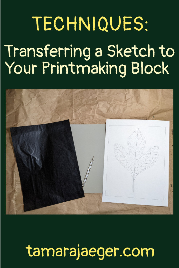 Transferring sketch to printmaking block