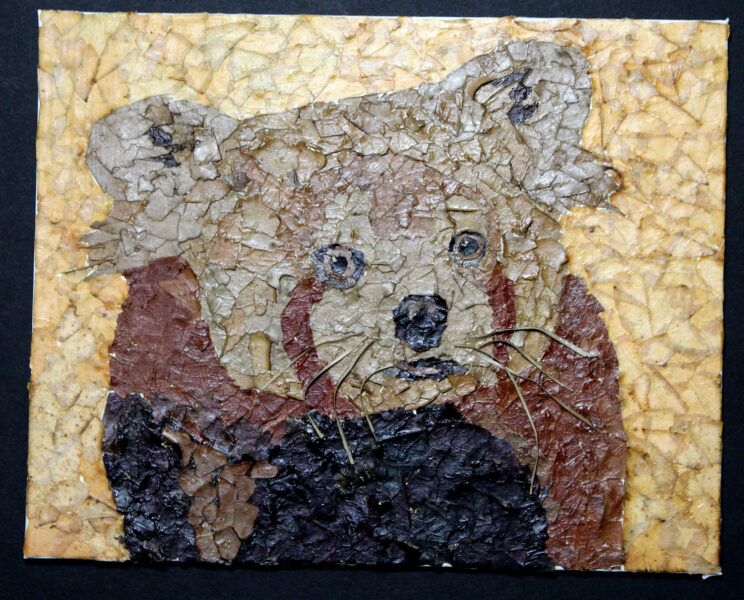 Red Panda leaf collage test piece after 1 year